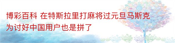 博彩百科 在特斯拉里打麻将过元旦马斯克为讨好中国用户也是拼了