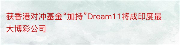 获香港对冲基金“加持”Dream11将成印度最大博彩公司